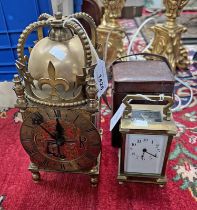 DAVALL 1937 LONDON CORONATION BRASS CLOCK & A BRASS CARRIAGE CLOCK WITH LEATHER CASE -2-
