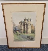 JACKSON SIMPSON 1893-1963 CRAIGIEVAR CASTLE SIGNED & DATED LOWER LEFT FRAMED WATERCOLOUR 45 X 32