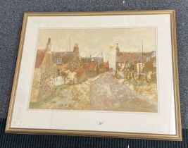 LEONARD GRAY 'FISHER HOUSE & NARROW ROAD' SIGNED FRAMED WATERCOLOUR 52 X 74 CM