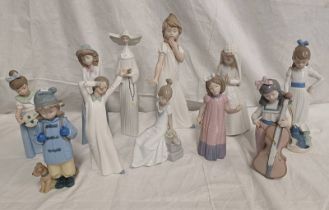 LLADRO FIGURE OF A NUN & 10 OTHER NAO FIGURES