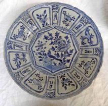 18TH CENTURY CHINESE KRAAK PORCELAIN BLUE & WHITE PANELLED CIRCULAR DISH DECORATED WITH CENTRAL
