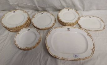 SELECTION OF 19TH CENTURY MINTON STYLE GILT BORDERED PLATES & ASHET WITH CREST
