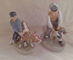 2 ROYAL COPENHAGEN FIGURE GROUPS: BOY WITH CALF NO 772 & BOY WITH SHEEP NO.