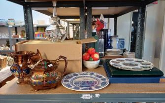 BOXED BORDER FINE ARTS PLATE, LUSTRE WARE JUG & TEAPOT, GLASS SHIP IN BOTTLE, ETC,