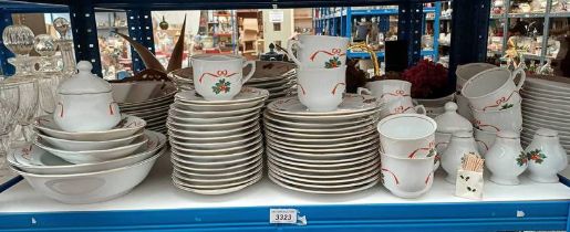 EXCELLENT SELECTION OF KRONA DINNERWARE WITH HOLLY BERRY CHRISTMAS DECORATION OVER 1 SHELF