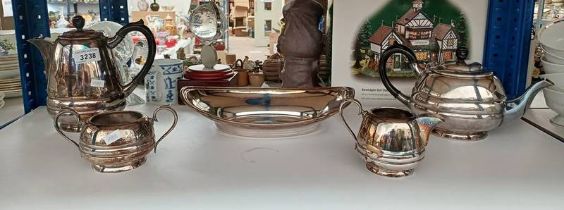 4 PIECE SILVER PLATED TEASET & SILVER PLATED OVAL DISH