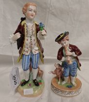 2 DRESDEN PORCELAIN FIGURES; MAN HOLDING FLOWERS 18.