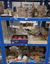 VARIOUS PORCELAIN HOUSES, LIDDED BOXES, CASED CRYSTAL GLASS SET IN BOX, VARIOUS OTHER GLASS,