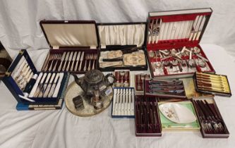 SELECTION OF CASED CUTLERY, SILVER PLATED SUGAR CASTOR,