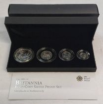 2009 UK BRITANNIA FOUR-COIN SILVER PROOF SET, IN CASE OF ISSUE, WITH C.O.A.