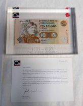 CLYDESDALE BANK PLC DISPLAY £10 NAB002508, THE FIRST DECADE 1987-1997 BANKNOTE, SLABBED,