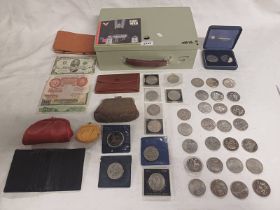 SELECTION OF VARIOUS COINS, BANKNOTES, STAMPS, ETC,