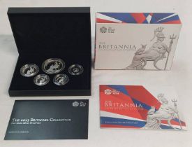 2013 UK BRITANNIA COLLECTION FIVE-COIN SILVER PROOF SET, IN CASE OF ISSUE, WITH C.O.A.