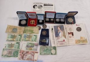 SELECTION OF VARIOUS PROOF COINS, BANKNOTES, ETC,
