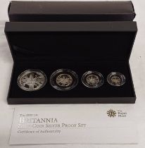 2011 UK BRITANNIA FOUR-COIN SILVER PROOF SET, IN CASE OF ISSUE, WITH C.O.A.