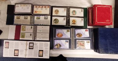 10 ALBUMS OF VARIOUS STAMPS, FDC'S, SILK COVERS,