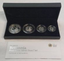 2008 UK BRITANNIA FOUR-COIN SILVER PROOF SET, IN CASE OF ISSUE, WITH C.O.A.