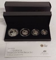 2012 UK BRITANNIA FOUR-COIN SILVER PROOF SET, IN CASE OF ISSUE, WITH C.O.A.