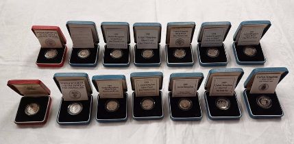 1983-1995 UK SILVER PROOF ONE POUND COINS (NO 1986 AND DUPLICATE 1993 & 1994 ISSUES) - EACH IN CASE
