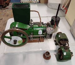 LARGE STATIONARY ENGINE ON WOODEN PLINTH BASE Condition Report: not suitable for