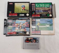 VARIOUS SUPER NINTENDO GAMES INCLUDING PGA TOUR GOLF, WORLD CUP STRIKER,