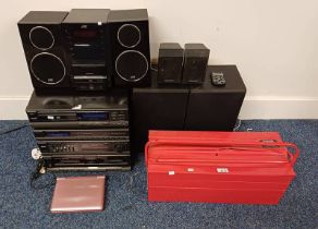 PANASONIC HI-FI & SPEAKERS TOGETHER WITH JVC MICRO SYSTEMS & TOOL BOX