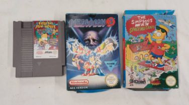THREE NINTENDO NES GAMES INCLUDING MEGA-MAN 3, THE SIMPSONS,
