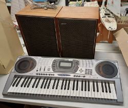 CASIO ELECTRIC KEYBOARD TOGETHER WITH A PAIR OF HACKER STEREO SPEAKERS & OTHERS