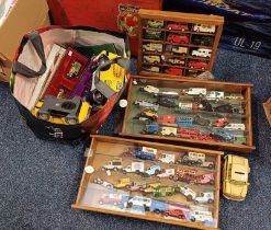 VARIOUS LLEDO MODEL VEHICLES IN DISPLAY CASE TOGETHER WITH OTHER LOOSE MODELS
