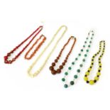 A Quantity of Beaded Necklaces, including a cornelian example, coral examples etc