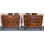 A Pair of Early 20th Century Korean Elm and Metal Bound Side Cabinets, each with cupboard doors