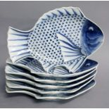A Set of Six Arita Porcelain Fish Dishes, Meiji period, bear six-character Ming reign marks, 25.