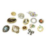 A Quantity of Brooches, of varying designs including a diamond set example, paste examples etc