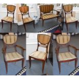 A Seven Piece Edwardian Stained Beech Salon Suite, comprising a two seater sofa, a pair of