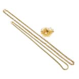 A 9 carat gold brooch, length 3.5cm; together with Two Chains, of varying designsBrooch - 5.5 grams.