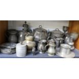 A Large Collection of Antique Pewter, mainly hollow wares and including a soup tureen, measures, a