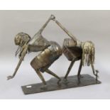 L. Chorley (Contemporary)Two girls collecting flowersMetalwork sculpture, 45cm long, together with