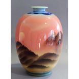 A Japanese Porcelain Vase, 20th century, of ovoid form, painted with a landscape, 32cm highGood