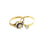 A Diamond Solitaire Ring, stamped '18CT&PLAT', finger size M; and A 9 Carat Gold Sapphire and
