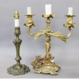 An Ormolu Neo-Rococo Three Light Candealabra, with foliate scroll formed branches and on cast