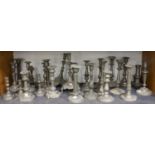 A Quantity of Various Antique Pewter Candlesticks (qty)