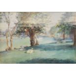 Catherine B. Gulley (fl. 1908-1928) ''Spring Time Near Mills'' Signed watercolour heightened with