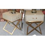 A Pair of Reproduction Side Tables, with gilt X-form bases, 50cm sq. by 68cm