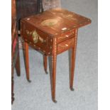 A 20th Century Painted Satinwood Drop Leaf Lamp Table, decorated with portrait vignettes and