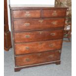 A George III Oak Straight Front Chest of Drawers, the moulded rectangular top above two short over