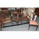 A Victorian Grain Painted Bobbin Turned Rocking Chair, an 18th century oak dining chair and an oak