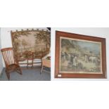 A 19th Century Elm Windsor Rocking Chair, together with a Victorian pine plate rack, together with a