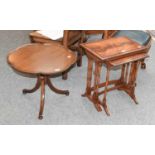 A Nest of Three Reproduction Mahogany Tables, on turned spindle legs, largest 51cm by 35cm by