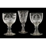 A Glass Goblet, possibly T&R Pugh, Dublin, circa 1870, the rounded funnel bowl engraved in the
