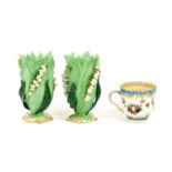 A Pair of Staffordshire Porcelain Lily of the Valley Vases, circa 1830, naturalistically modelled